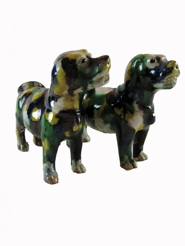 Pair of late 18th century Chinese Polychrome Ceramic Dogs