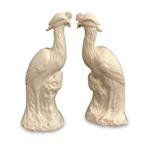 coppia pappagalli ceramica bianca 1950