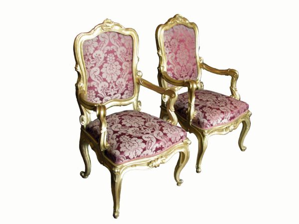 Pair of 20th Century Italian Louis XV Style Gilt Wood Armchairs