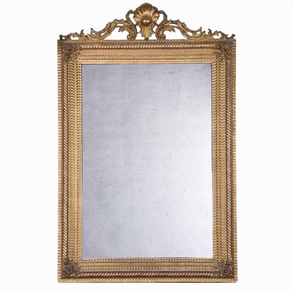 Large 19th Century French Gilt Wood Mirror with Mercury Glass