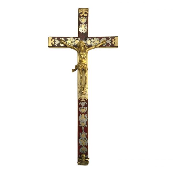 Italian Gilt Bronze Crucifix with Inlaid Tortoiseshell Cross, 18th Century