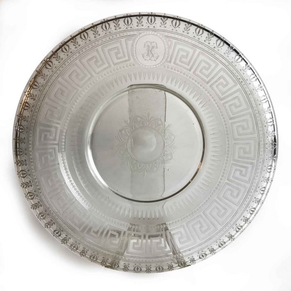 19th Century Bohemian Etched Clear Art Glass Dish