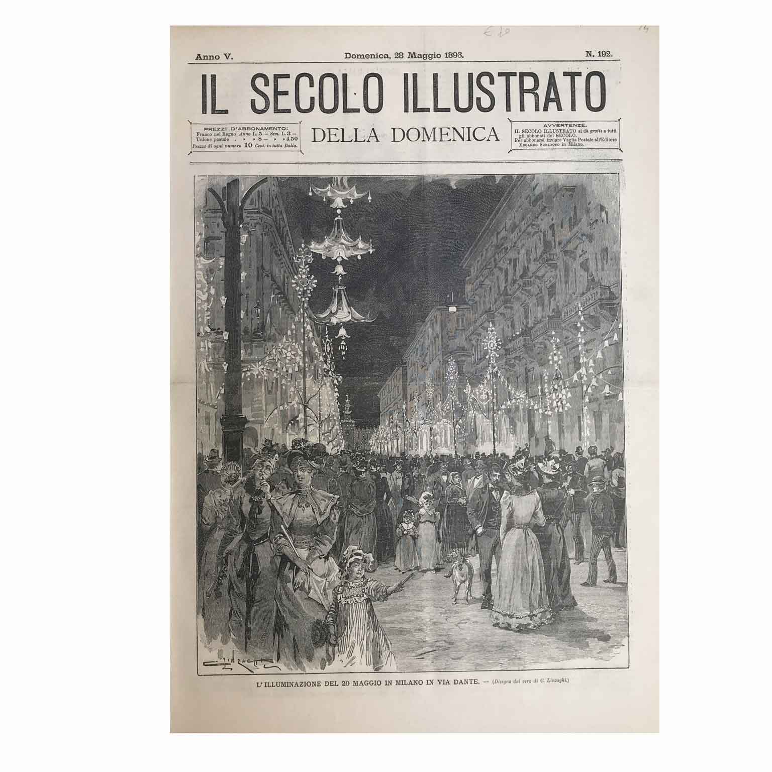 Stampa antica di via Dante a Milano nel 1893