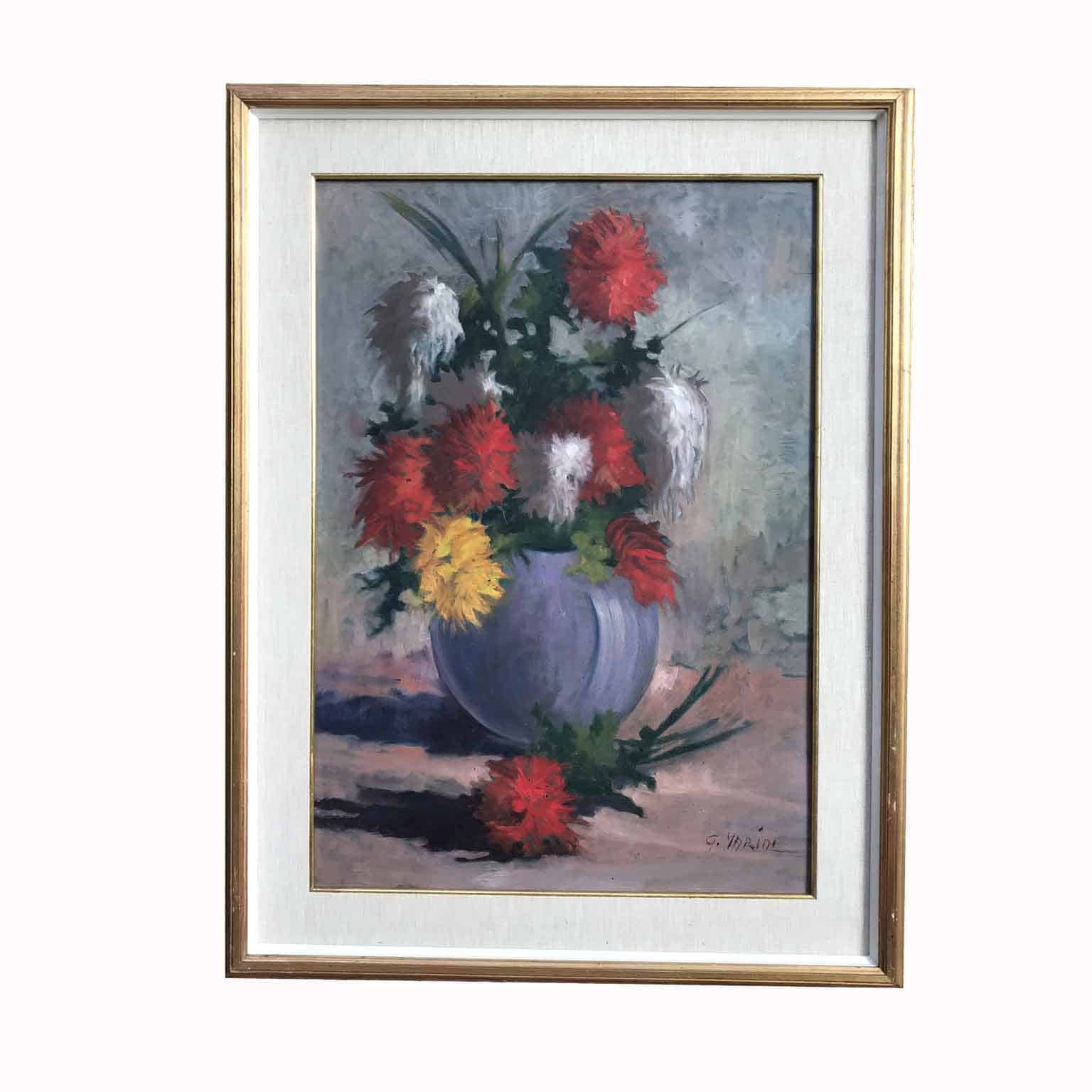 Dipinto con vaso di fiori firmato in basso a destra G. Marini