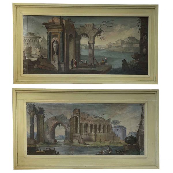 Italian 20th Century Pair of Architectural Caprices with Classic Ruins