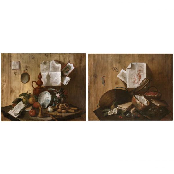18th Century Italian Pair of Trompe L’Oeil Still Life Paintings after Cristoforo Munari