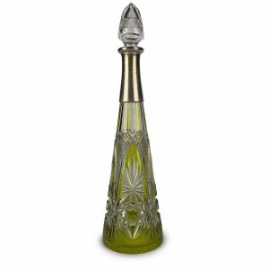 bottiglia da liquore in cristallo molato verde e argento