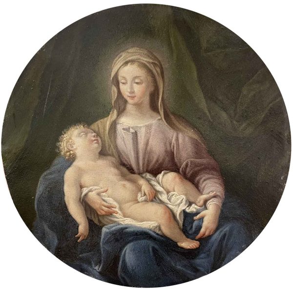 18th Century Italian Madonna with Child Oil on Copper Girolamo Pesci