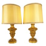 coppia lampade vasi in legno dorato 1700 portapalme