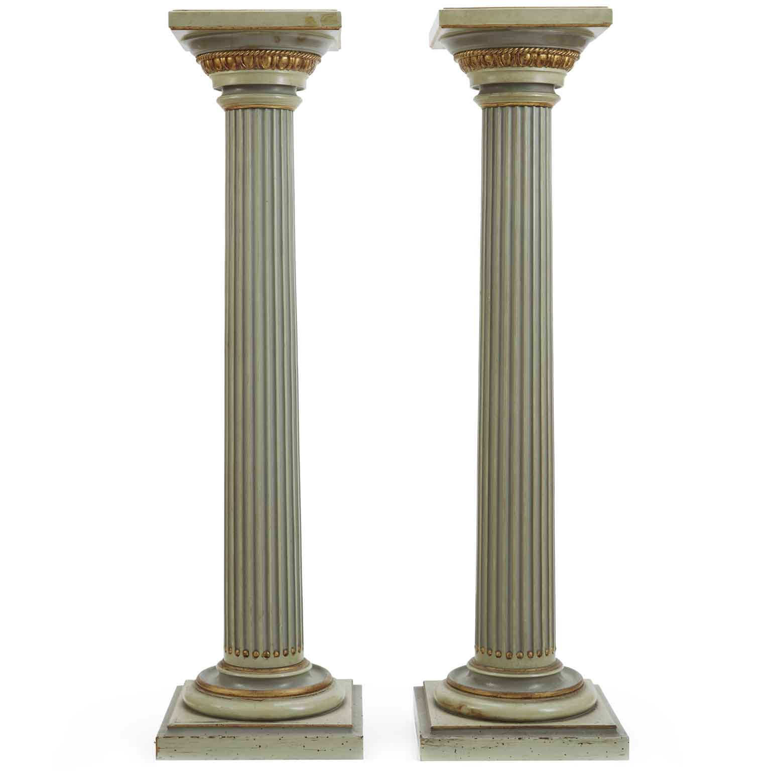 coppia colonne laccate verde chiaro XX secolo