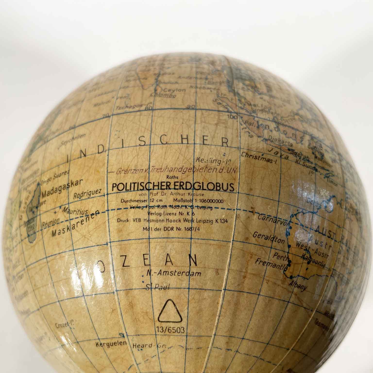 globo terrestre tedesco räths arthur krause edito a lipsia ddr 1950 f