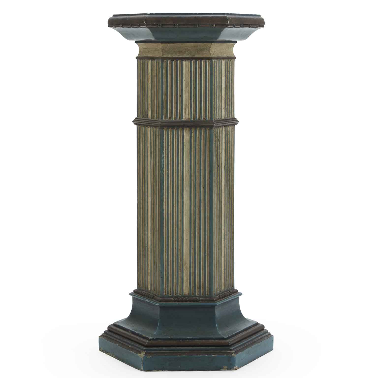 colonna esagonale in legno avorio e turchese