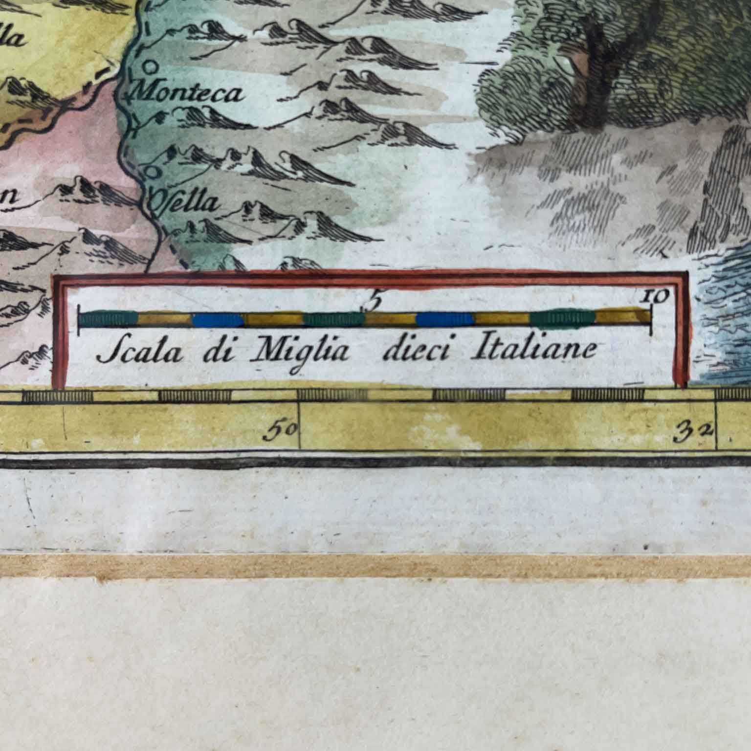 stampa antica con carta geografica dei territori di apvia di lodi e di piacenza 1750 c