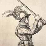 incisione antica con soldato del 1600 b