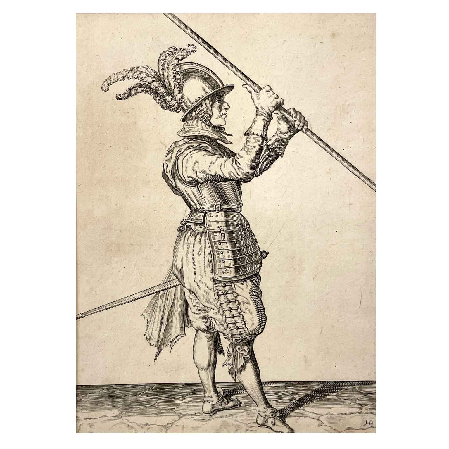 incisione antica con soldato del 1600