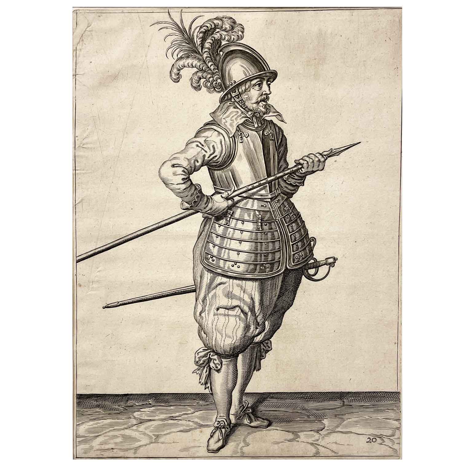 jacob de gheyn soldato con armatura elmo spada e picca 1607