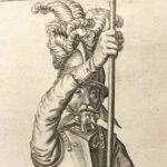 stampa antica con soldato del 1600 a