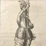 stampa antica con soldato del 1600 b
