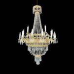 grande lampadario impero fine 1700 a 18 luci in cristallo e ottone dorato