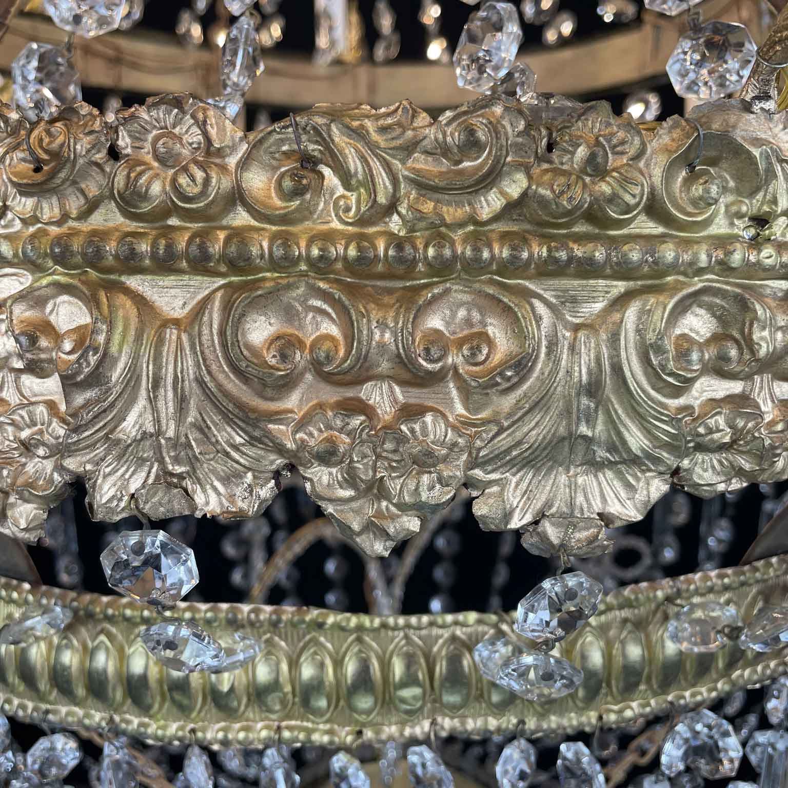 grande lampadario impero fine 1700 a 18 luci in cristallo e ottone dorato b