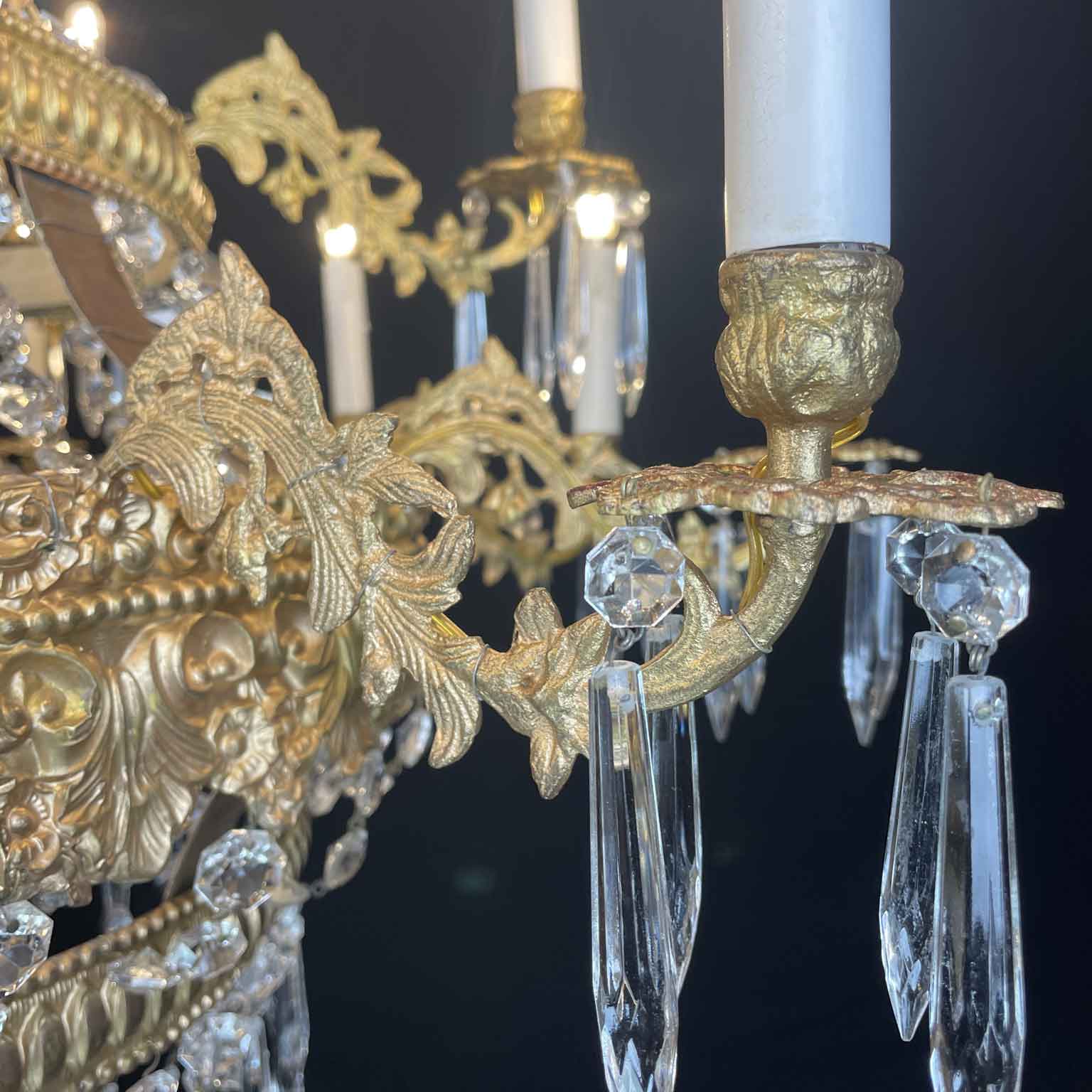 grande lampadario impero fine 1700 a 18 luci in cristallo e ottone dorato c