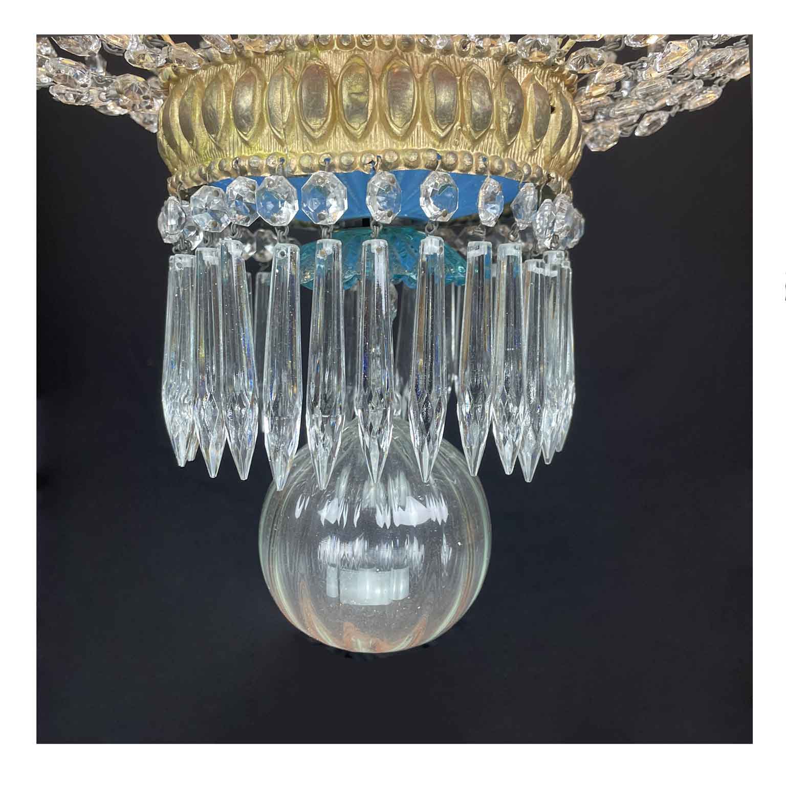 grande lampadario impero fine 1700 a 18 luci in cristallo e ottone dorato i