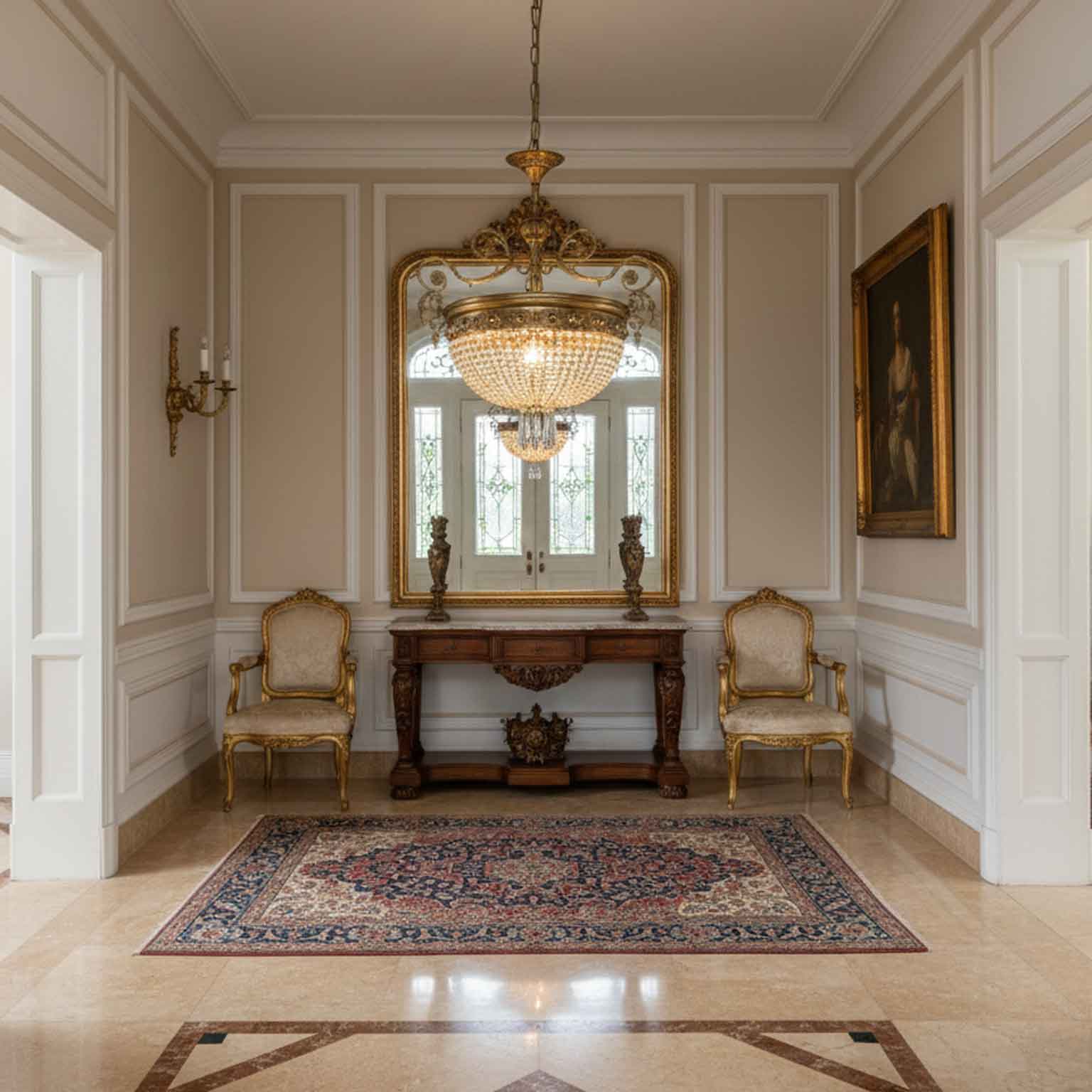 lampadario francese da ingresso in ottone e cristallo m