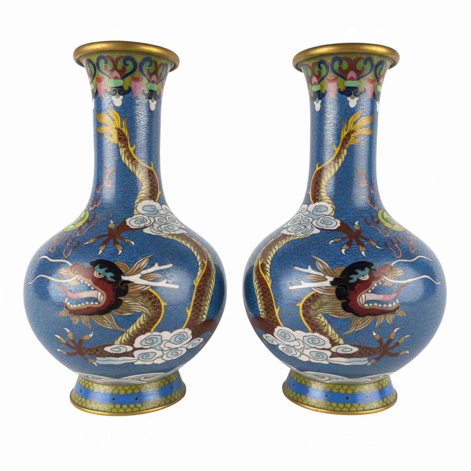 coppia di vasi cloisonné cinesi a fondo turchese 1960 circa a