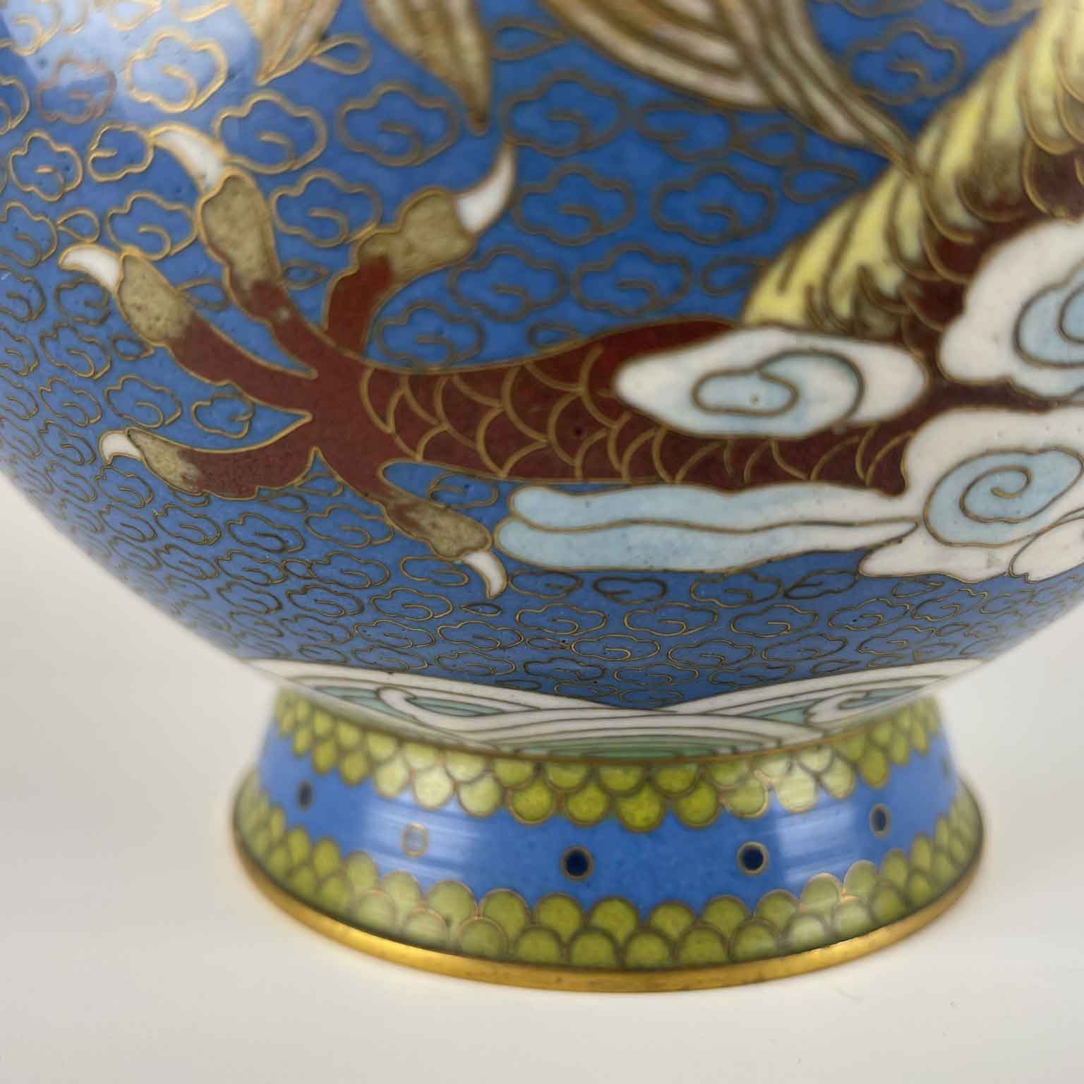 coppia di vasi cloisonné cinesi a fondo turchese 1960 circa d