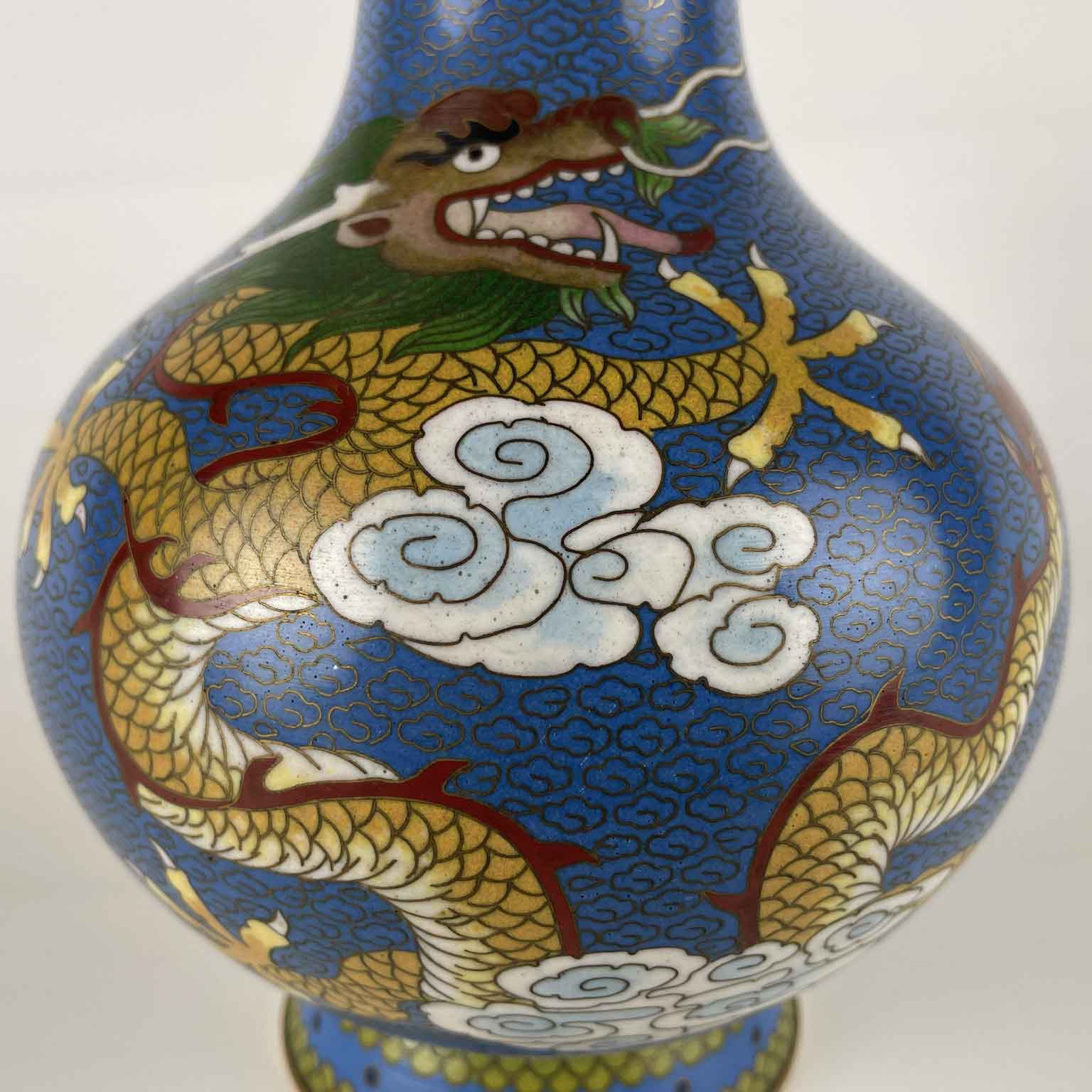 coppia di vasi cloisonné cinesi a fondo turchese 1960 circa e
