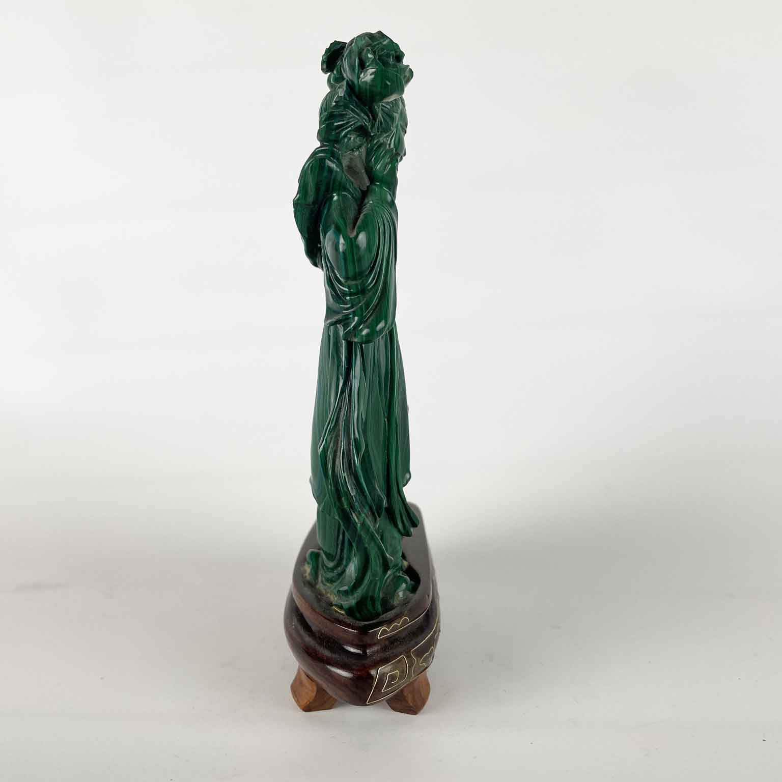 figura di donna cinese in malachite con fiori c