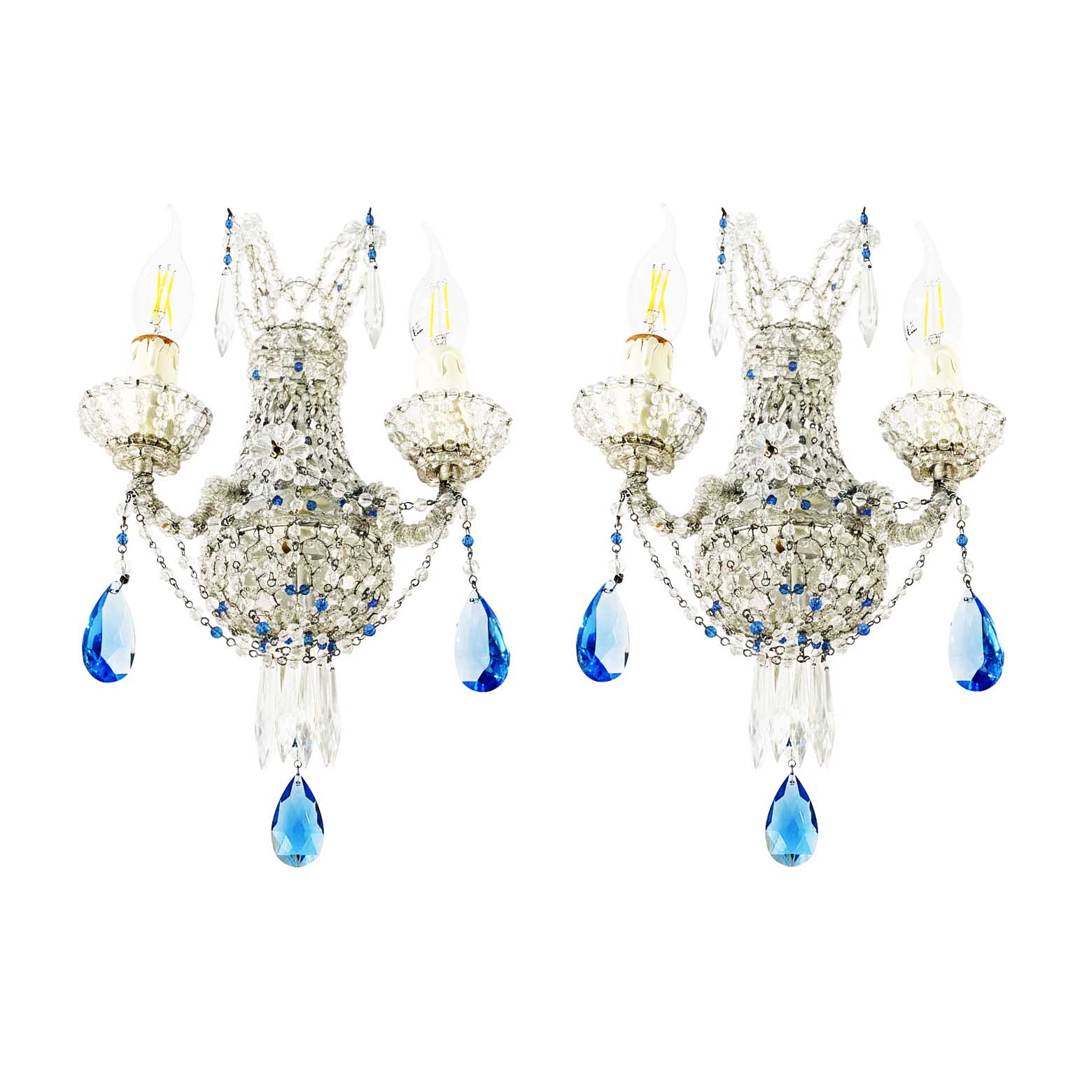 coppia di appliques con perline a due luci a