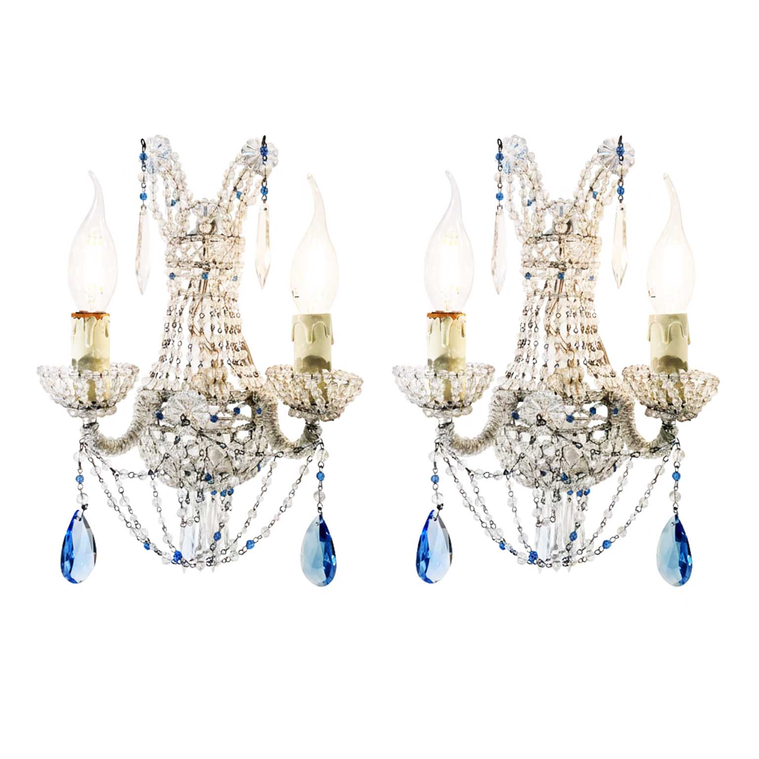coppia di appliques con perline a due luci