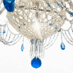 lampadario con perline trasparenti e cristalli azzurri m