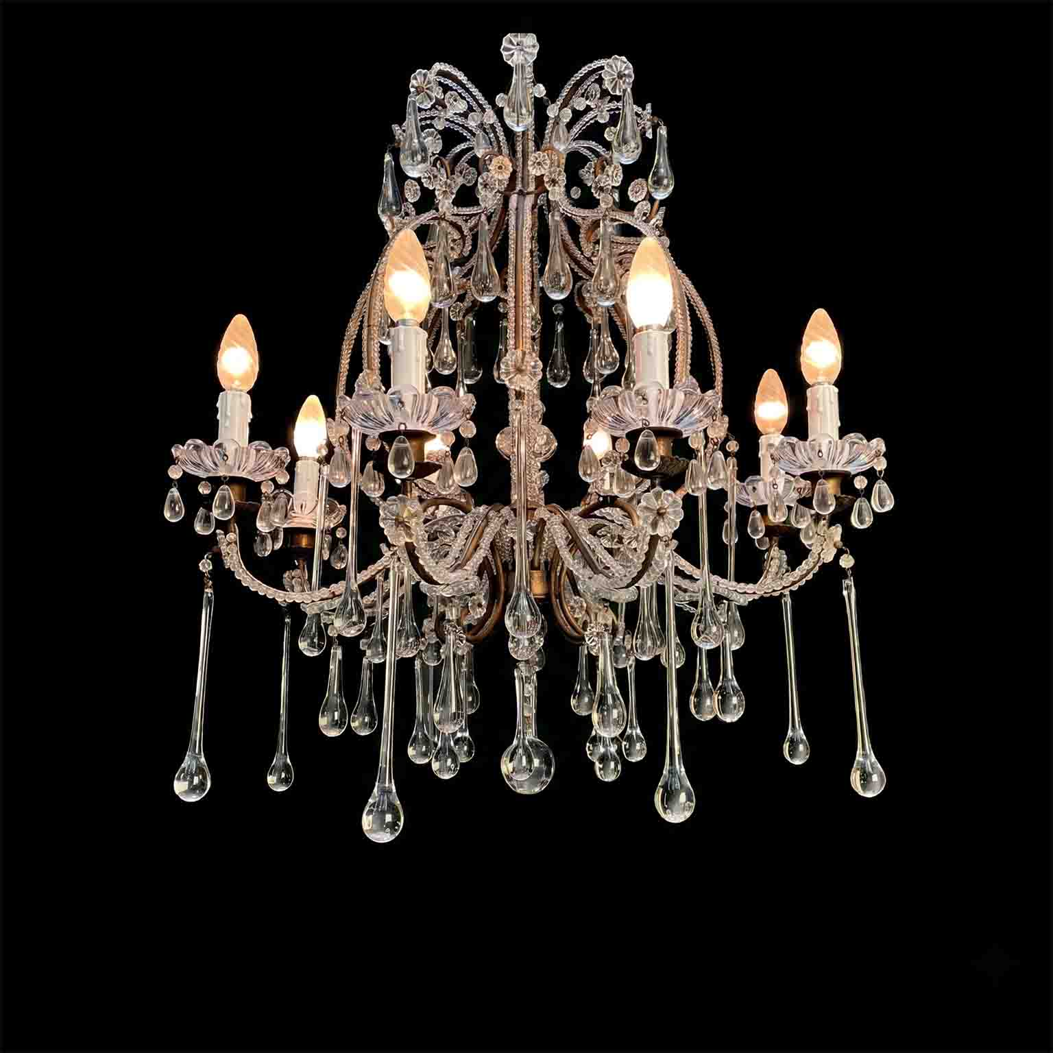 antico lampadario a gabbia perlinato con cristalli 8 luci b