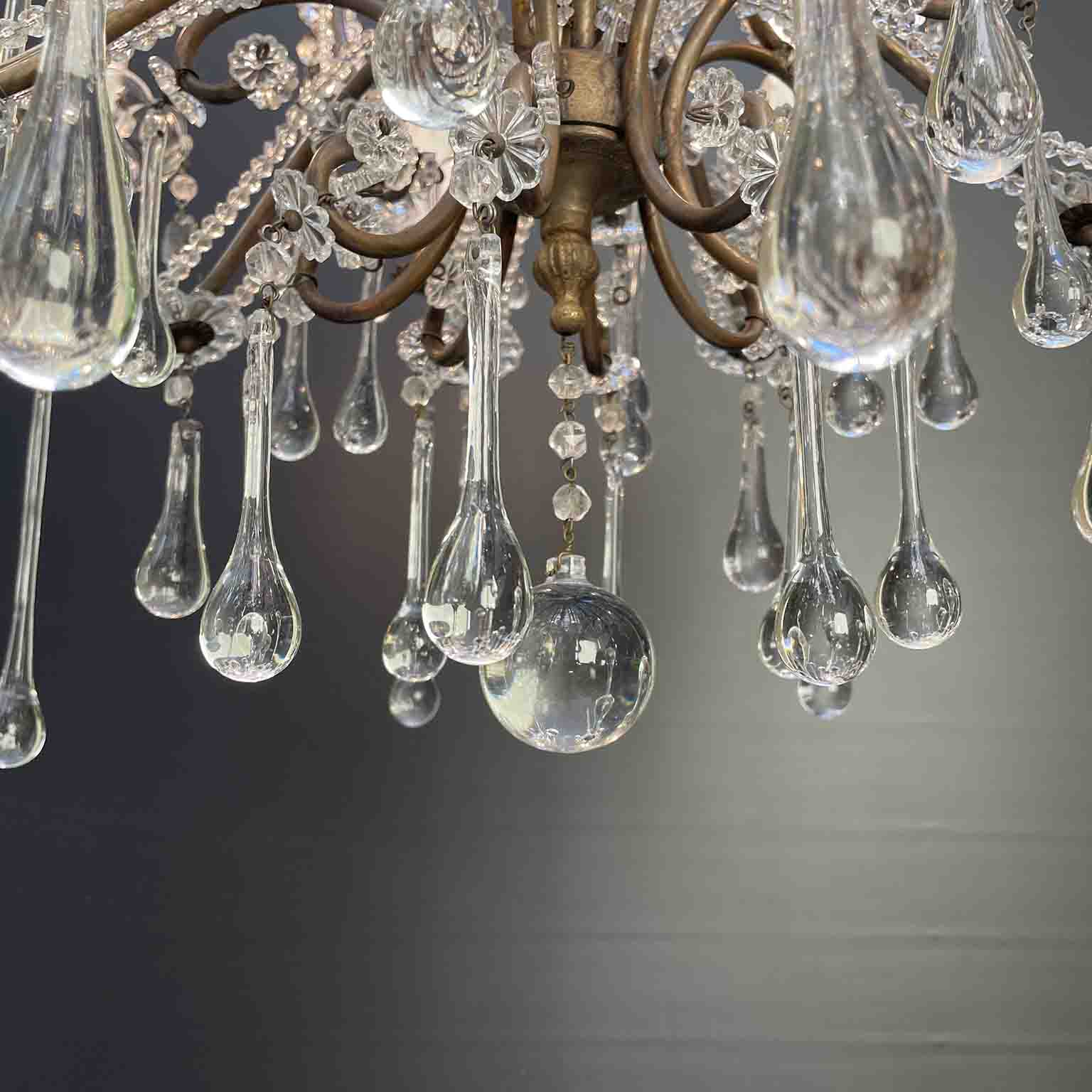 antico lampadario a gabbia perlinato con cristalli 8 luci h