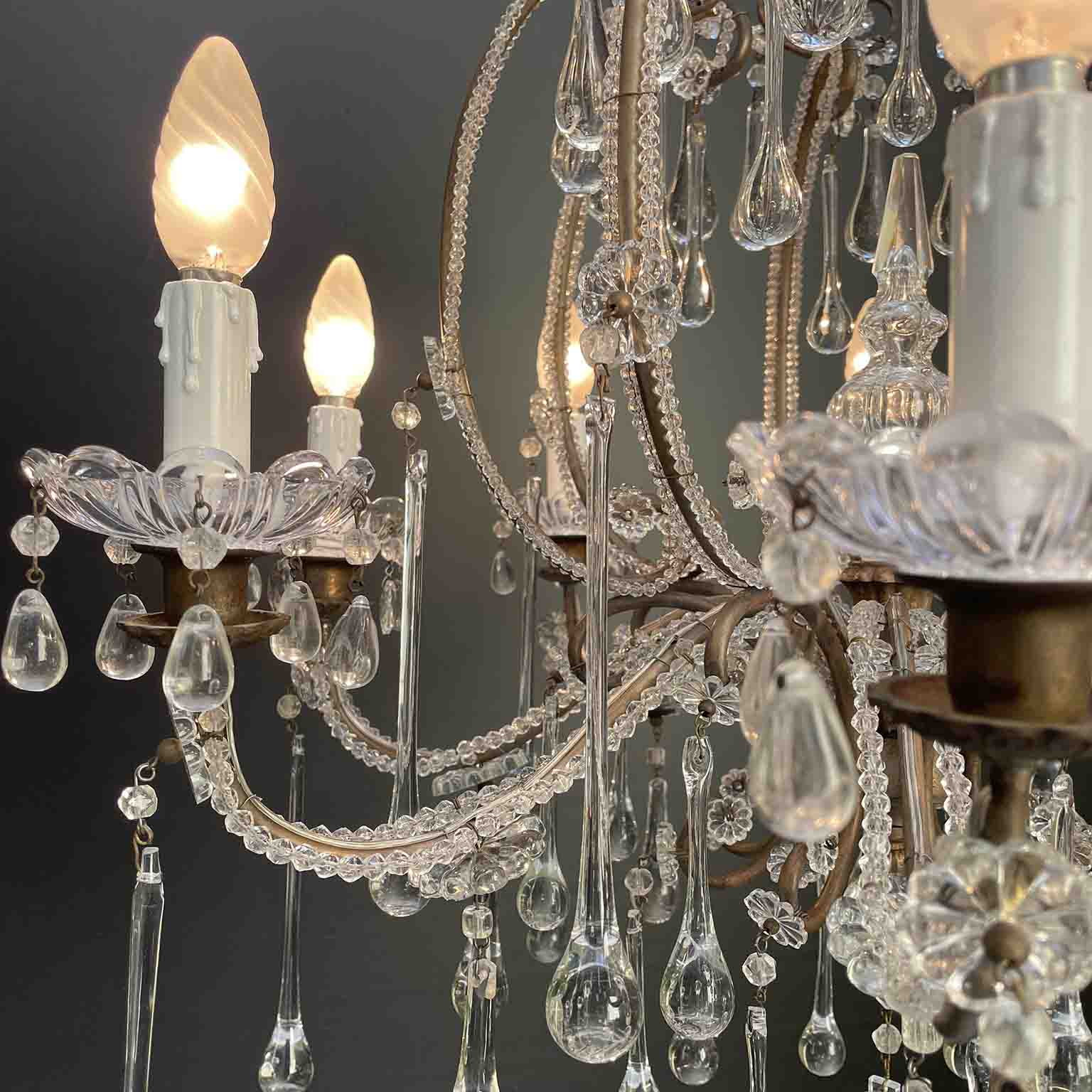 antico lampadario a gabbia perlinato con cristalli 8 luci i