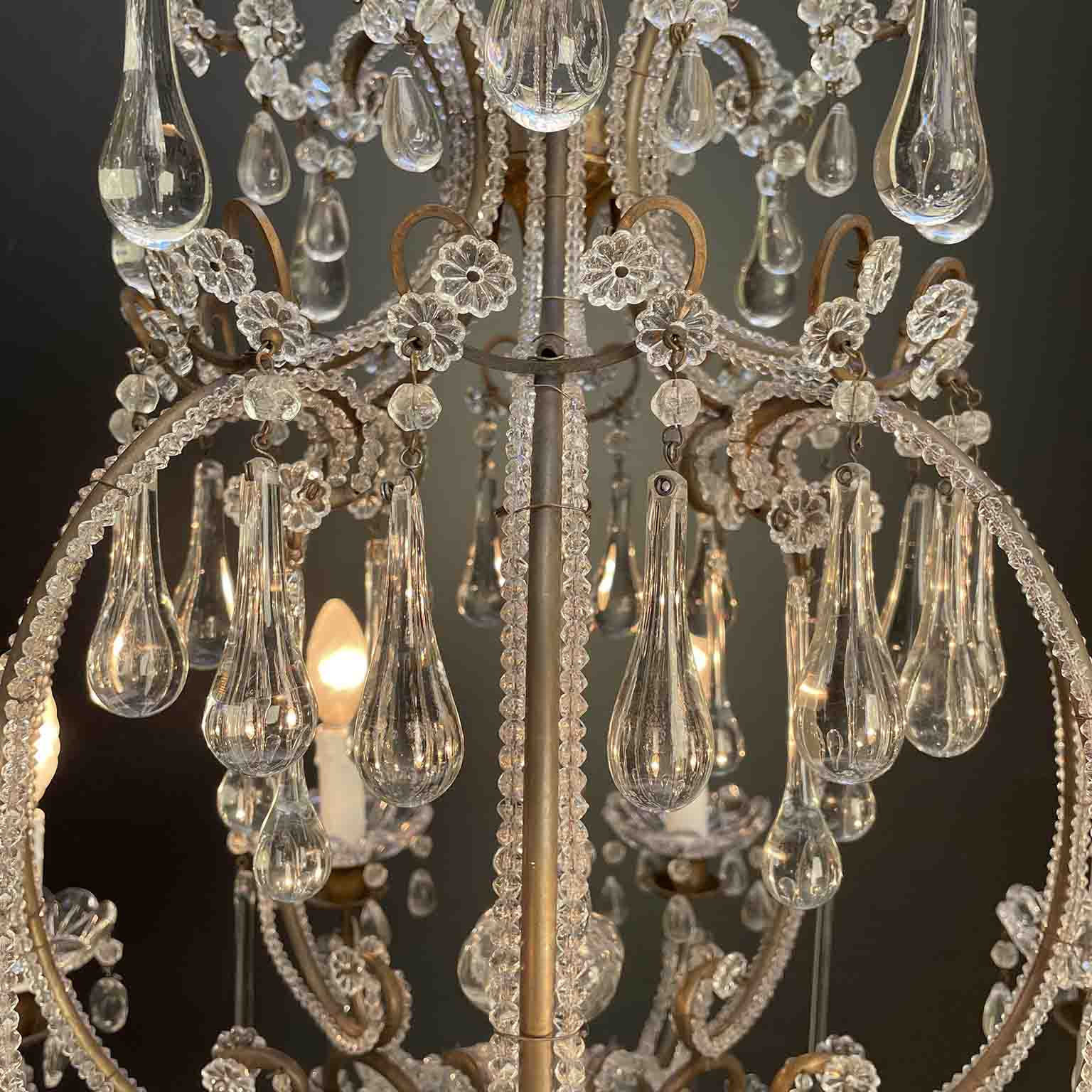 antico lampadario a gabbia perlinato con cristalli 8 luci l