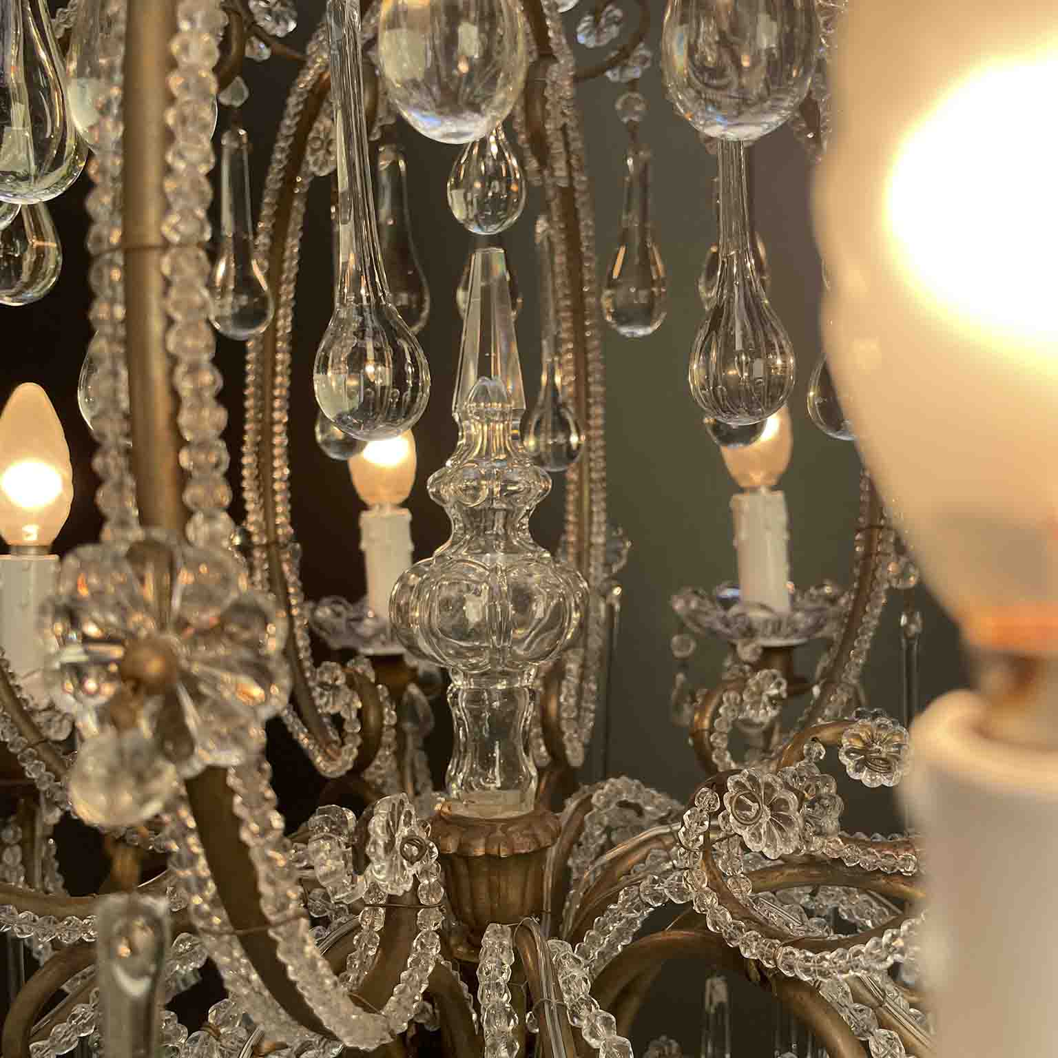 antico lampadario a gabbia perlinato con cristalli 8 luci n