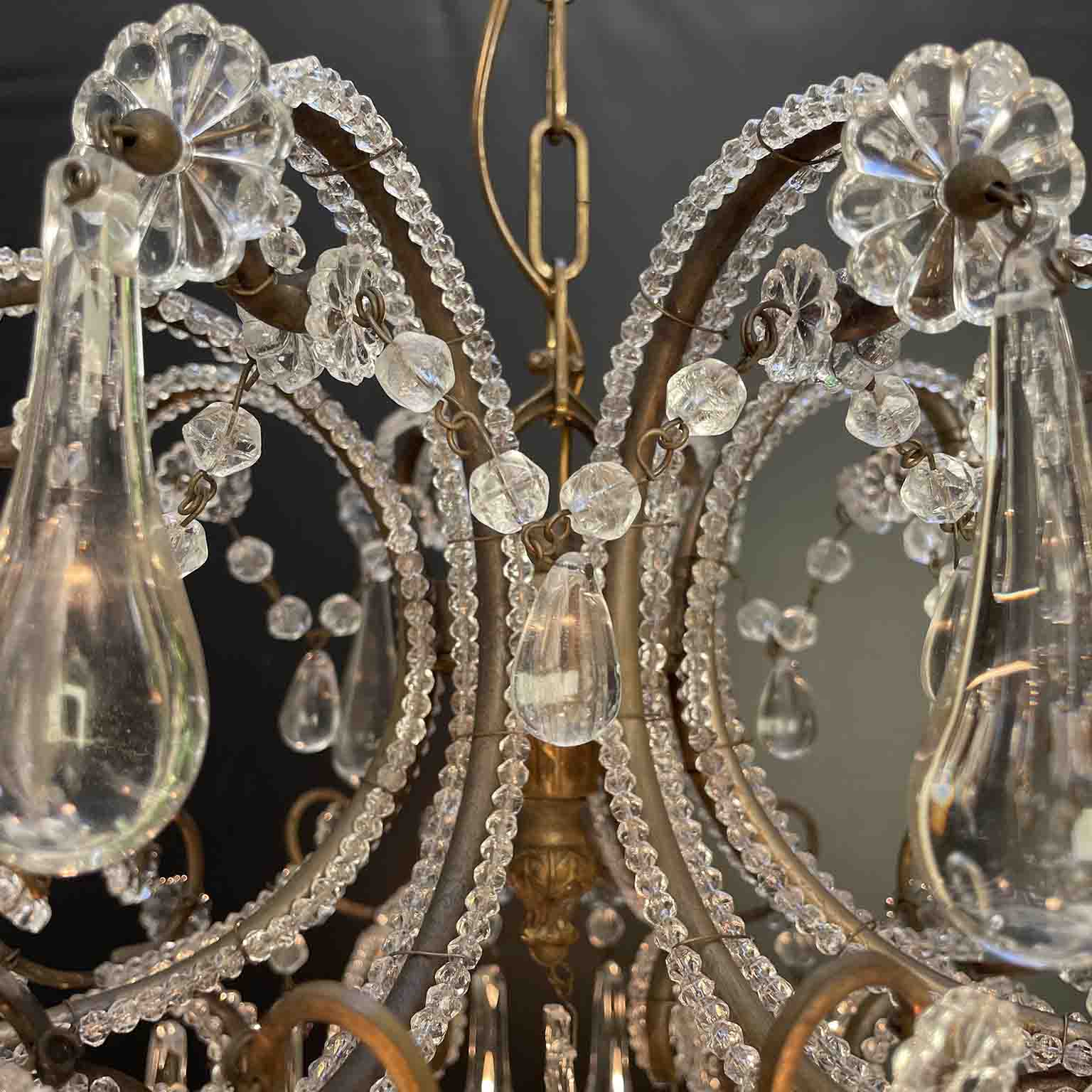 antico lampadario a gabbia perlinato con cristalli 8 luci o