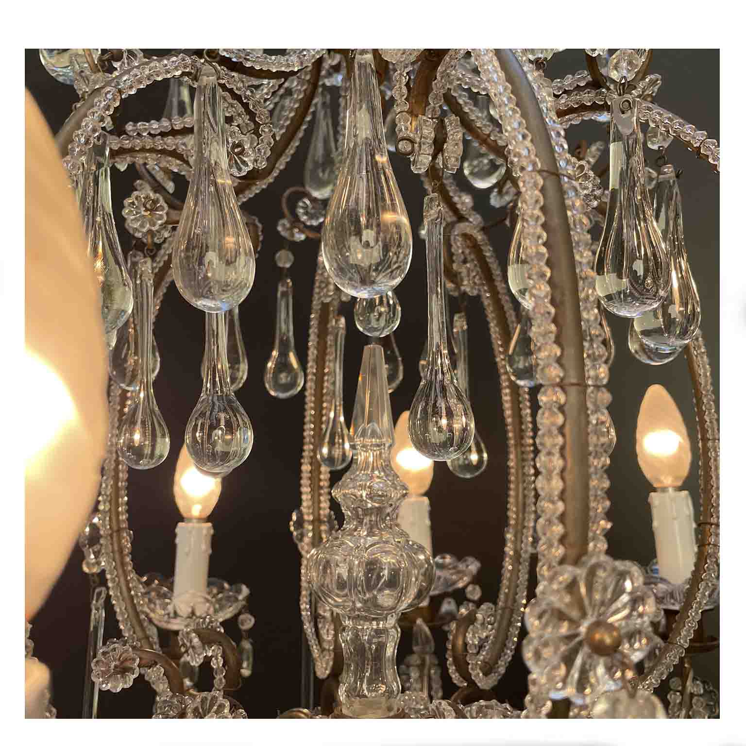 antico lampadario a gabbia perlinato con cristalli 8 luci p