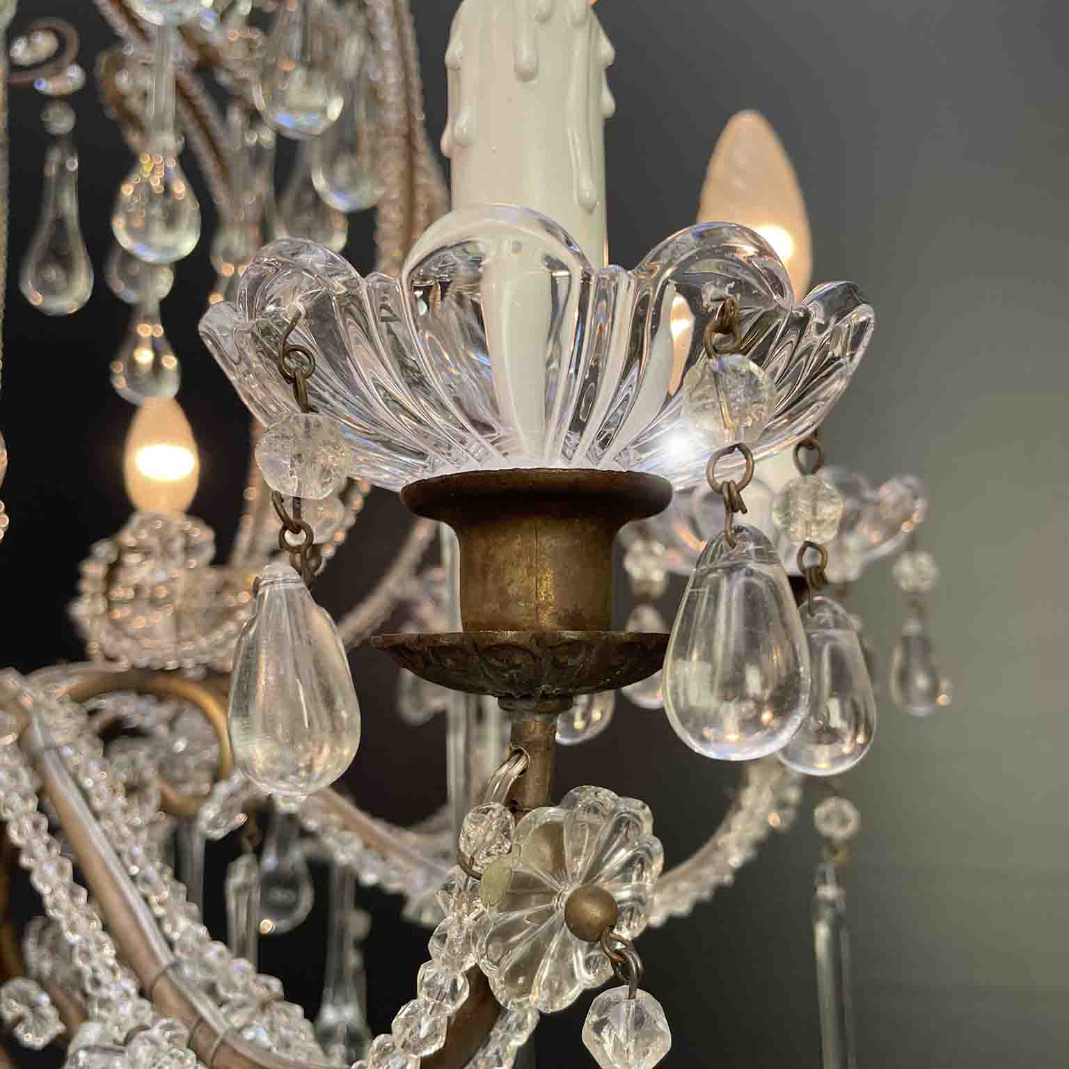 antico lampadario a gabbia perlinato con cristalli 8 luci q