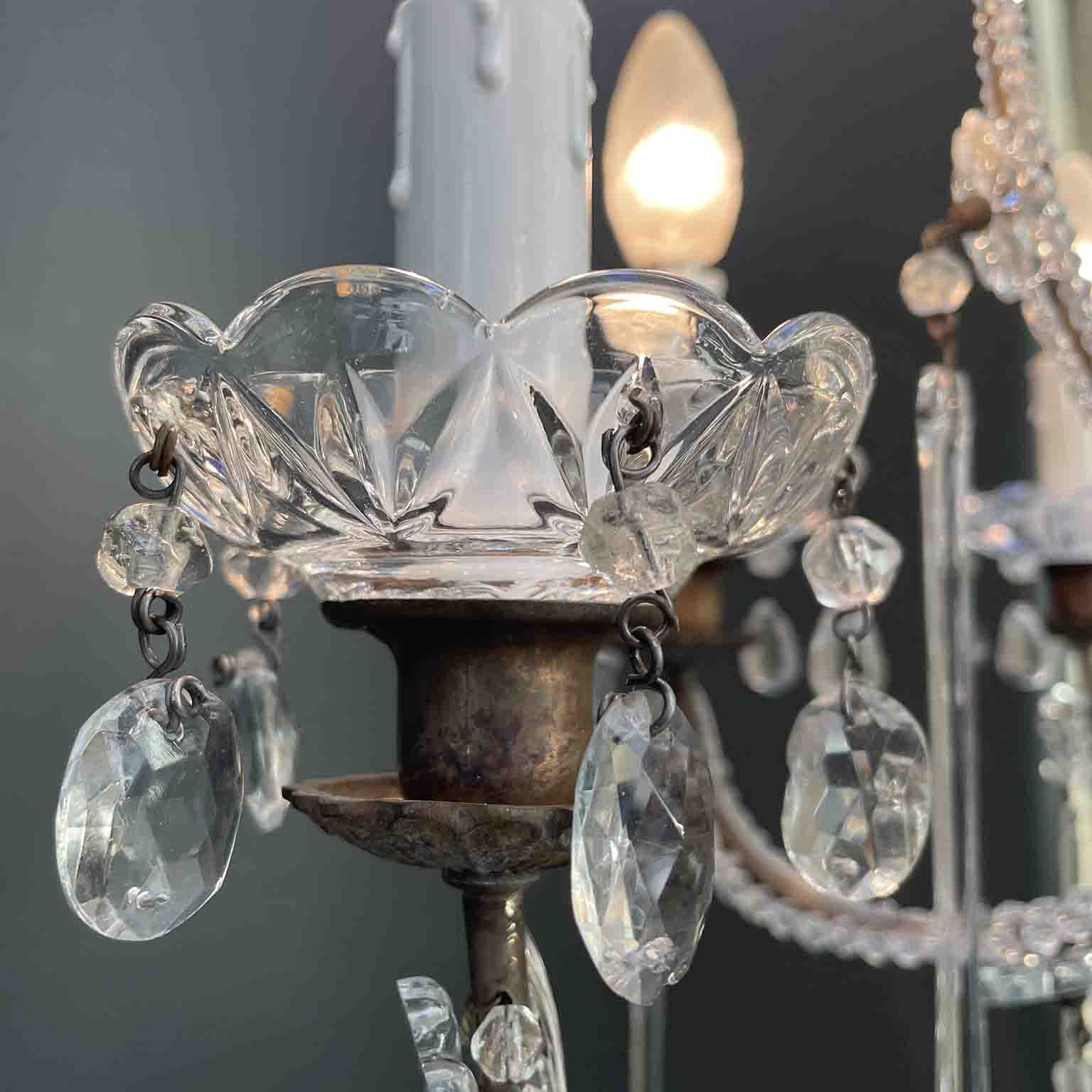 antico lampadario a gabbia perlinato con cristalli 8 luci r