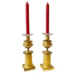 coppia di candelieri impero in bronzo dorato