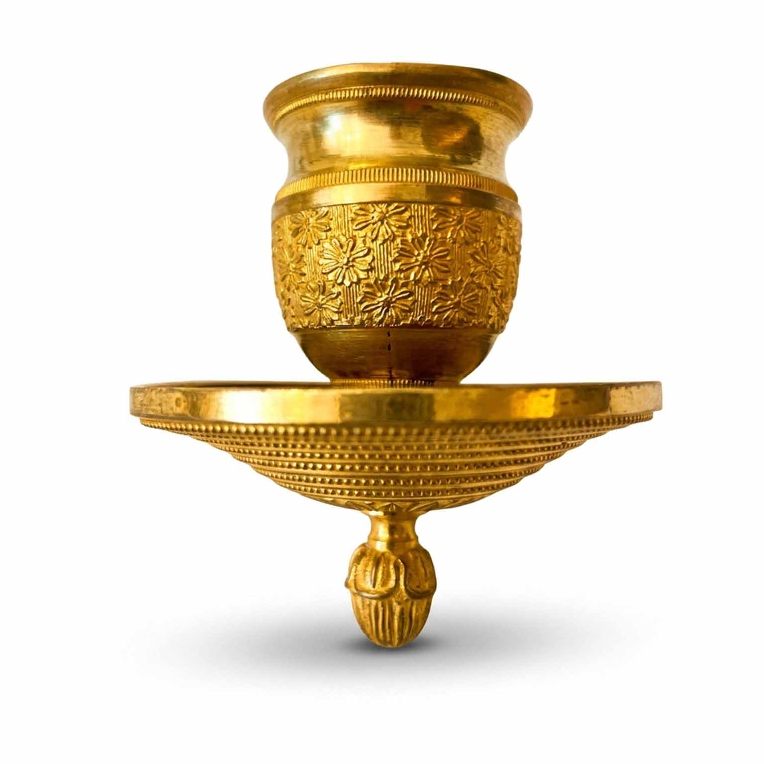 coppia di candelieri impero in bronzo dorato d