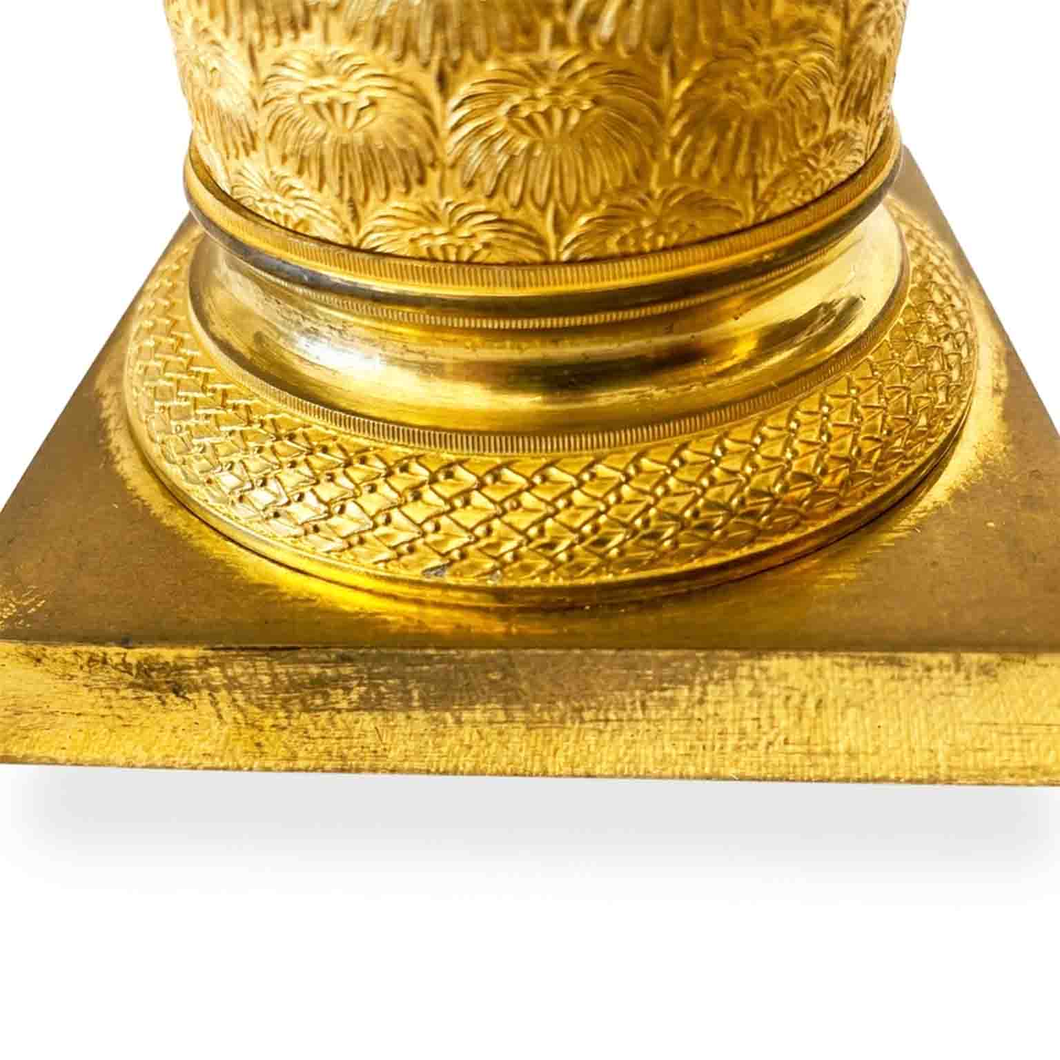 coppia di candelieri impero in bronzo dorato l