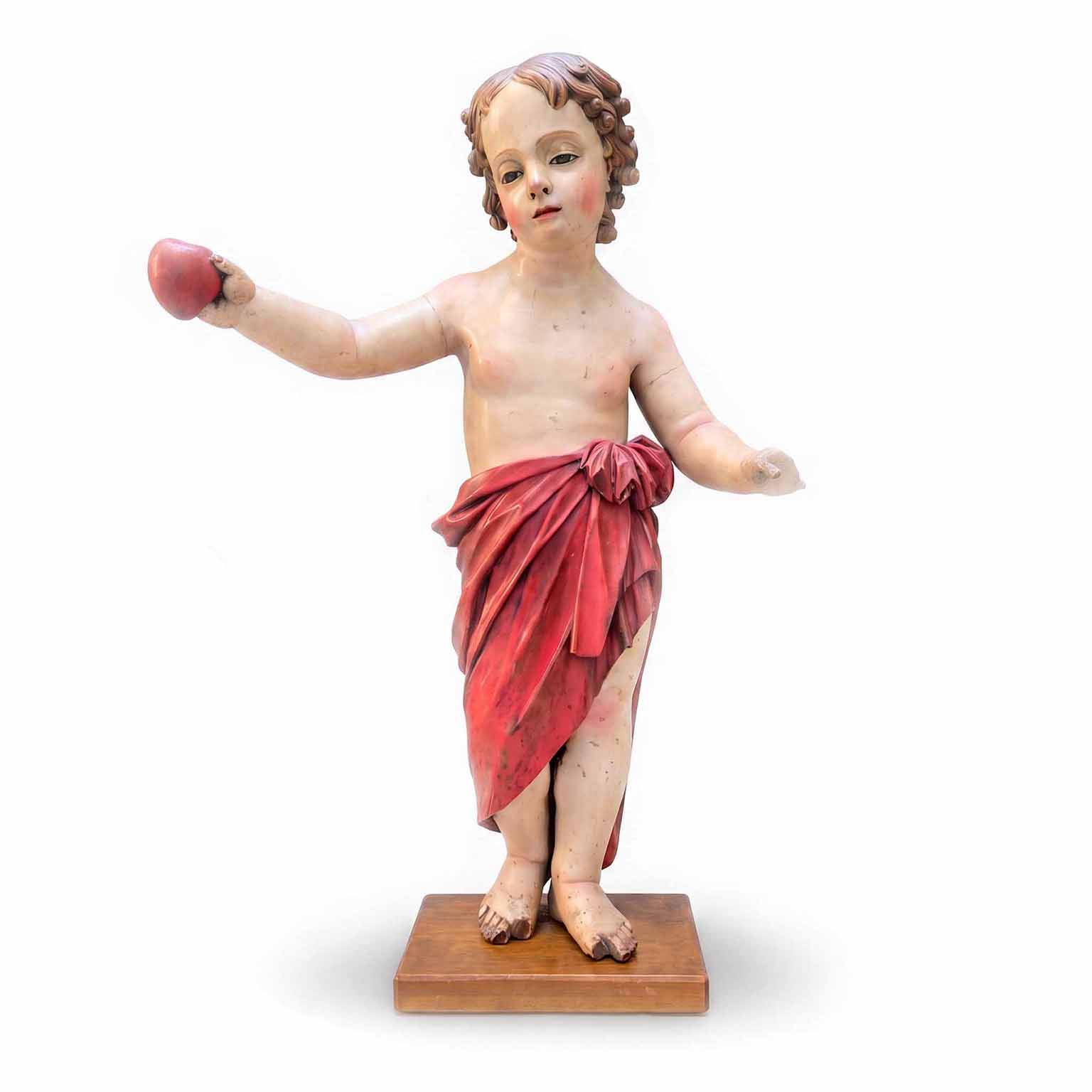 gesù bambino astante con cuore scultura antica policroma