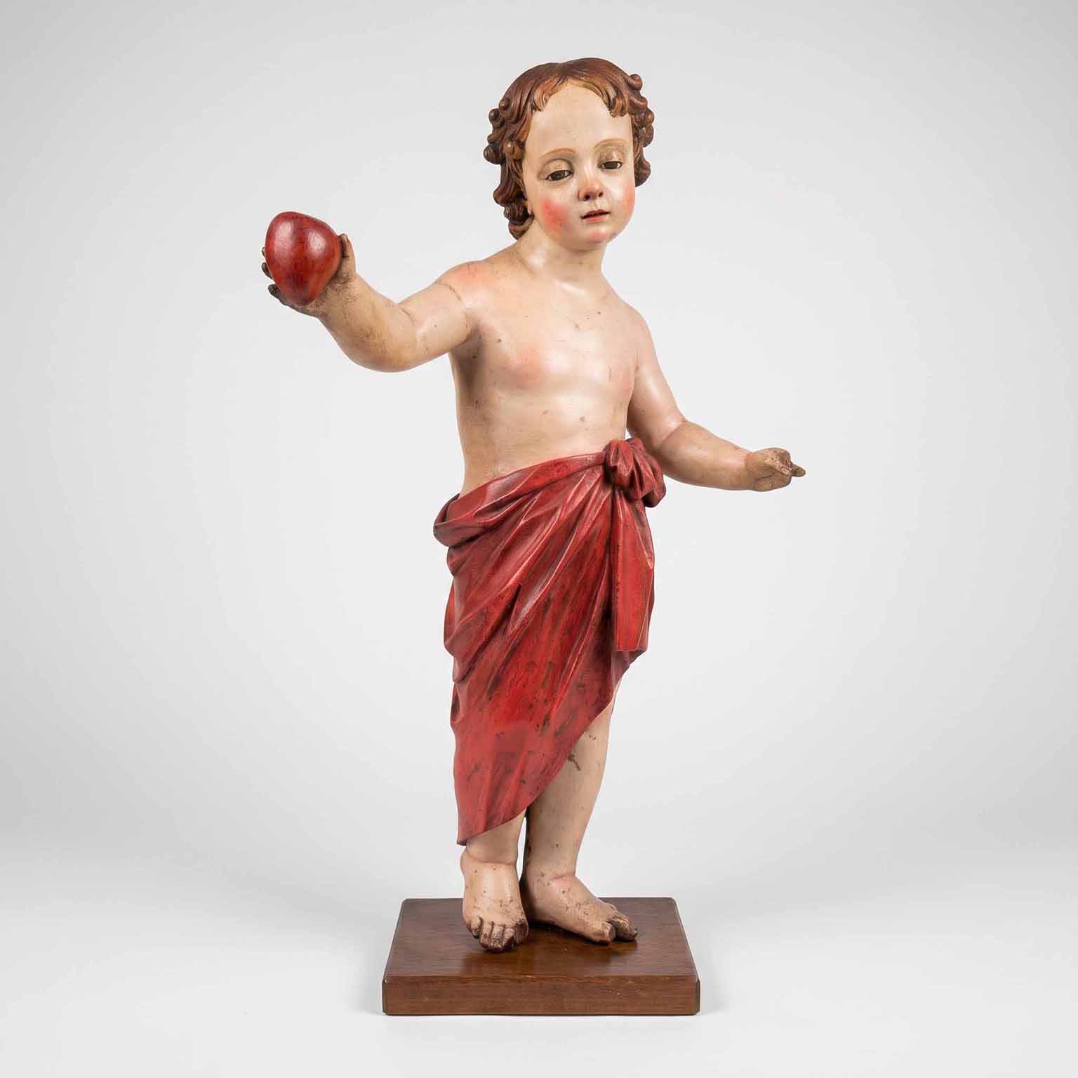 gesù bambino astante con cuore scultura antica policroma a