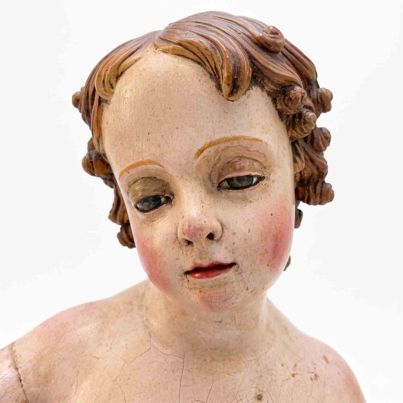 gesù bambino astante con cuore scultura antica policroma c