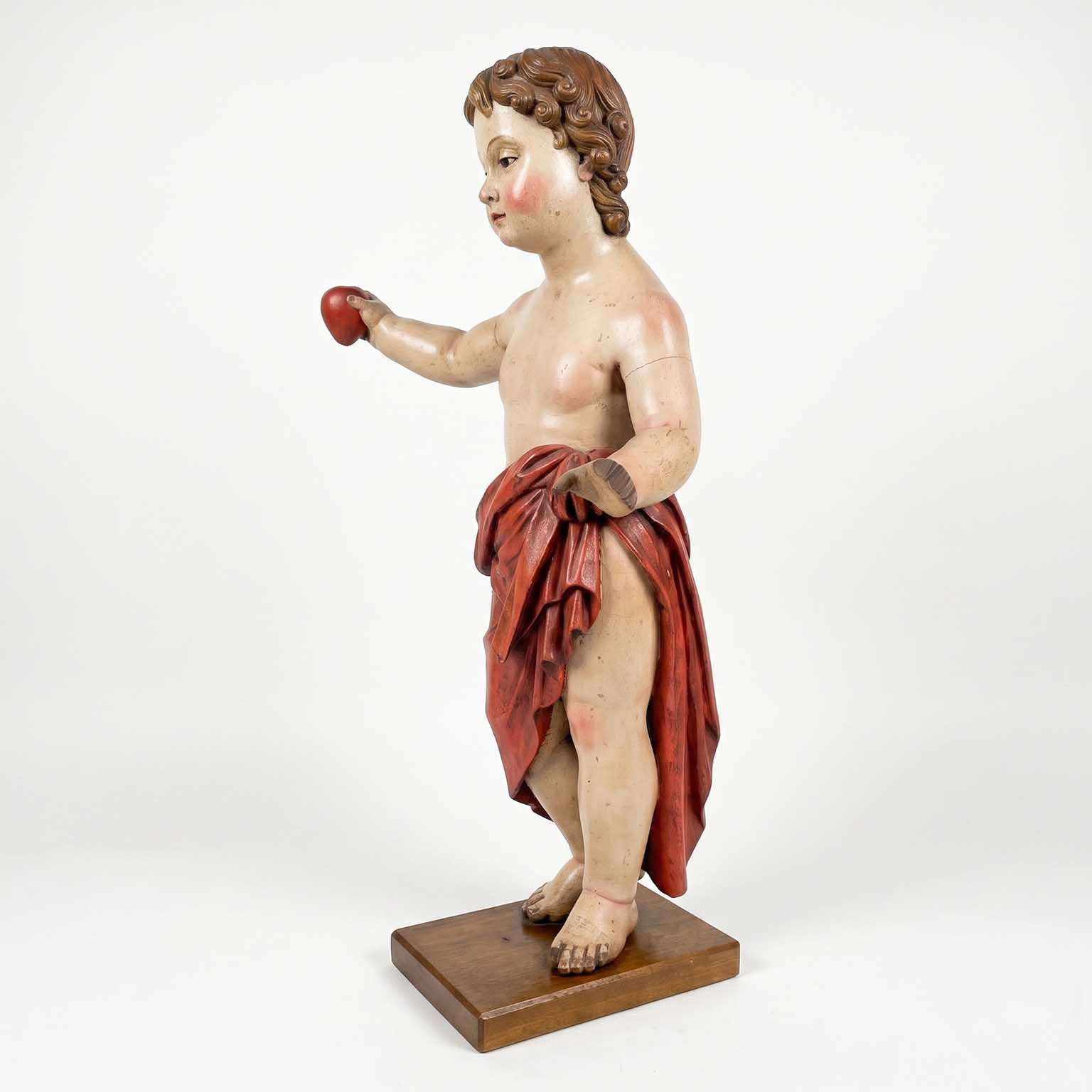 gesù bambino astante con cuore scultura antica policroma d